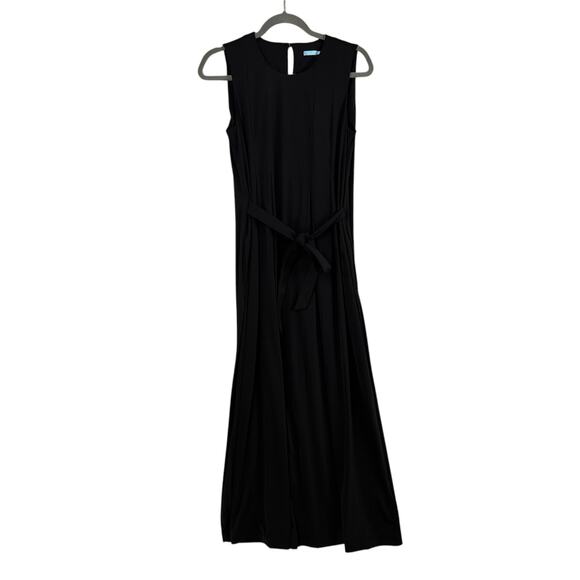 J McLaughlin Clive Midi Dress Size XS Black Sleeveless Pleated Pocket Waist Tie - Picture 1 of 12